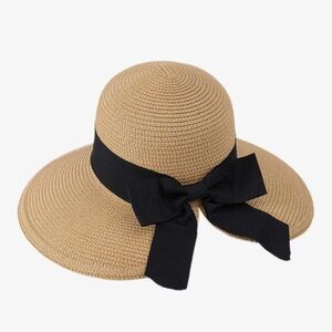Verabella Sun Hat Floppy Straw Tan Sun Hat with Black Ribbon
